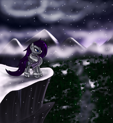 Size: 1400x1514 | Tagged: safe, artist:myhysteria, rarity, pony, unicorn, cliff, female, horn, mare, solo, winter