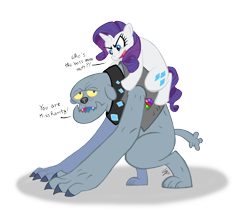 Size: 3444x3000 | Tagged: safe, artist:falleninthedark, fido, rarity, pony, unicorn, dialogue, femdom, high res, male, malesub, simple background, submissive, transparent background