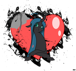 Size: 1943x1820 | Tagged: dead source, safe, artist:verzi-9, queen chrysalis, changeling, changeling queen, heart, solo