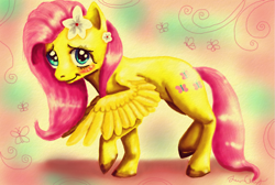 Size: 928x623 | Tagged: safe, artist:talkingtomysoul, fluttershy, pegasus, pony, female, flower, mare, solo