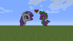 Size: 854x480 | Tagged: safe, artist:b-street, rarity, spike, dragon, pony, unicorn, duo, female, game screencap, heart, interspecies, male, mare, minecraft, minecraft pixel art, pixel art, shipping, sparity, straight