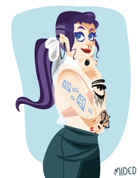 Size: 1080x1368 | Tagged: safe, artist:octoroxxx, rarity, human, clothes, female, humanized, nose piercing, nose ring, piercing, ponytail, solo, tattoo