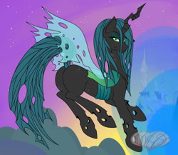 Size: 1024x887 | Tagged: safe, artist:manestreamstudios, queen chrysalis, changeling, changeling queen, bugbutt, female, looking at you, plot, smirk, solo