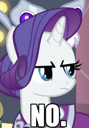 Size: 350x500 | Tagged: safe, princess platinum, rarity, pony, unicorn, image macro, no, unamused