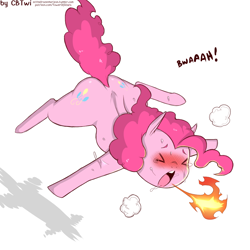 Size: 1200x1200 | Tagged: safe, artist:cold-blooded-twilight, pinkie pie, earth pony, pony, blushing, crying, cute, female, fire, not porn, on floor, simple background, spicy, tears of pain, white background