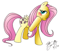 Size: 500x420 | Tagged: safe, artist:theflamingalberto, fluttershy, pegasus, pony, female, mare, pink mane, solo, yellow coat