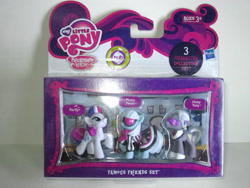 Size: 1600x1200 | Tagged: safe, hoity toity, photo finish, rarity, pony, blind bag, hasbro, hub logo, hubble, irl, photo, toy