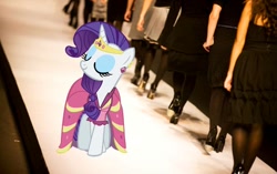 Size: 672x422 | Tagged: safe, artist:dontae98, rarity, human, pony, clothes, dress, gala dress, irl, jewelry, model, photo, ponies in real life, runway, tiara, vector