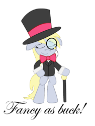 Size: 396x525 | Tagged: safe, artist:sonic-chaos, derpy hooves, pony, bipedal, cane, clothes, hat, monocle and top hat, simple background, suit, transparent background