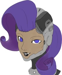 Size: 457x546 | Tagged: artist needed, safe, derpibooru exclusive, rarity, cyborg, human, alternate hairstyle, bust, dark skin, female, humanized, lipstick, simple background, solo, white background