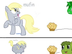 Size: 454x340 | Tagged: safe, derpy hooves, fluffy pony, pegasus, pony, female, fluffyderpy, mare, martini, muffin, ponified