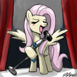 Size: 900x900 | Tagged: safe, artist:johnjoseco, fluttershy, pegasus, pony, microphone, singing, solo