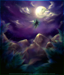 Size: 2751x3237 | Tagged: safe, artist:minamikoboyasy, queen chrysalis, human, cloud, horned humanization, humanized, moon, night, scenery, solo, winged humanization