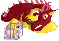 Size: 1296x900 | Tagged: safe, artist:nuclearsuplexattack, basil, fluttershy, dragon, pegasus, pony, cage