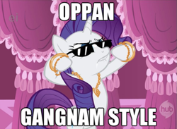 Size: 655x480 | Tagged: safe, rarity, pony, unicorn, female, gangnam style, horn, image macro, mare, psy, solo