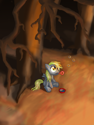 Size: 600x800 | Tagged: safe, artist:sgolem, derpy hooves, fanfic:bubbles, alone, bubble, fanfic, filly, forest