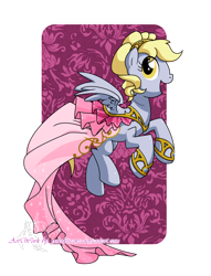 Size: 750x982 | Tagged: safe, artist:yokokinawa, derpy hooves, pegasus, pony, abstract background, alternate hairstyle, clothes, dress, female, mare, simple background, transparent background