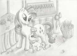 Size: 1315x956 | Tagged: safe, artist:robbergon, rarity, sweetie belle, pony, unicorn, duo, duo female, female, filly, mare, siblings, sisters, white coat