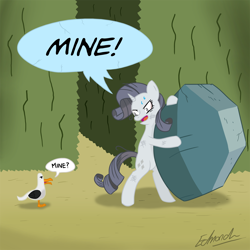 Size: 1600x1600 | Tagged: safe, artist:edvedd, rarity, tom, pony, seagull, unicorn, crossover, discorded, finding nemo, mine!