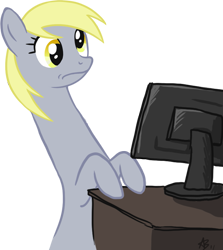 Size: 709x794 | Tagged: safe, artist:blackfeathr, derpy hooves, pegasus, pony, computer, female, mare, meme, reaction image, solo, wat