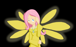 Size: 1154x712 | Tagged: safe, artist:qaxis, fluttershy, black background, humanized, simple background, solo