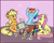 Size: 1080x873 | Tagged: safe, artist:espeonna, derpibooru import, applejack, fluttershy, rainbow dash, earth pony, pegasus, pony, exclamation point, frown, interrobang, monopoly, question mark, rage quit, redraw, sore loser, table flip