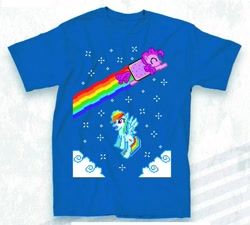 Size: 1023x922 | Tagged: safe, derpibooru import, pinkie pie, rainbow dash, earth pony, pegasus, pony, 8-bit, nyan cat, t-shirt, welovefine