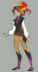 Size: 449x851 | Tagged: safe, artist:egophiliac, sunset shimmer, human, clothes, female, humanized, solo, steampunk, steamquestria