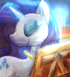 Size: 1240x1350 | Tagged: dead source, safe, artist:conversekicker, rarity, pony, unicorn, drawing, eyes closed, female, magic, mare, pencil, solo, telekinesis