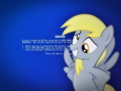 Size: 1024x768 | Tagged: safe, artist:grumbeerkopp, derpy hooves, pegasus, pony, blue screen of death, female, mare, solo, wallpaper, windows