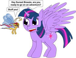 Size: 1316x1003 | Tagged: safe, artist:beats0me, sunset shimmer, twilight sparkle, twilight sparkle (alicorn), alicorn, breezie, pony, breeziefied, species swap