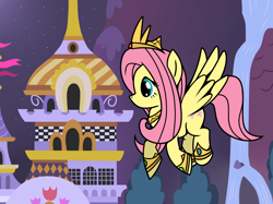 Size: 1714x1282 | Tagged: safe, artist:maishida, fluttershy, pegasus, pony, flying, princess, solo