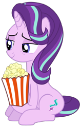 Size: 1703x2694 | Tagged: safe, artist:sketchmcreations, starlight glimmer, pony, unicorn, the crystalling, food, popcorn, simple background, sitting, smiling, solo, transparent background, vector