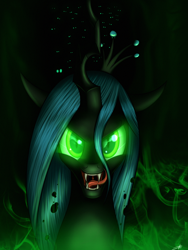 Size: 1500x2000 | Tagged: dead source, safe, artist:jeki, queen chrysalis, changeling, changeling queen, fangs, licking, licking lips, looking at you, open mouth, solo focus, tongue out