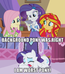 Size: 564x637 | Tagged: safe, fluttershy, rarity, sunset shimmer, equestria girls, rainbow rocks, rarity got mail, shitposting, worst pony