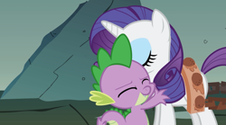 Size: 1280x713 | Tagged: safe, screencap, rarity, spike, dragon, pony, unicorn, duo, female, male, mare, white coat