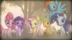 Size: 1366x768 | Tagged: safe, artist:blaze-cross, derpibooru import, applejack, fluttershy, pinkie pie, rainbow dash, rarity, twilight sparkle, twilight sparkle (alicorn), alicorn, earth pony, pegasus, pony, unicorn, 3d, female, forest, gmod, mane six, mare