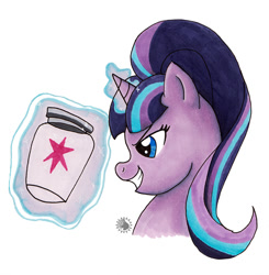 Size: 800x817 | Tagged: safe, artist:cheetagonzita, starlight glimmer, pony, unicorn, bust, jar, portrait, simple background, solo