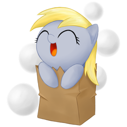 Size: 900x900 | Tagged: safe, artist:stardustxiii, derpy hooves, pegasus, pony, bag, cute, derpabetes, female, filly, filly derpy, mare, paper bag, solo, younger