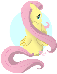 Size: 460x591 | Tagged: safe, artist:lunardawn, fluttershy, pegasus, pony, abstract background, cute, flutterbutt, looking at you, looking back, looking back at you, rear view, shyabetes, solo