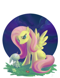 Size: 558x722 | Tagged: safe, artist:lucia-conchita, angel bunny, fluttershy, pegasus, pony, rabbit, female, mare, pet, pink mane, yellow coat