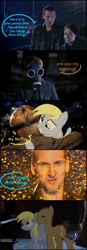 Size: 483x1390 | Tagged: safe, derpy hooves, doctor whooves, pegasus, pony, comic, crossover, doctor who, female, gas mask, hug, jamie (doctor who), jumper, leather, mare, nancy (doctor who), ninth doctor, peacoat