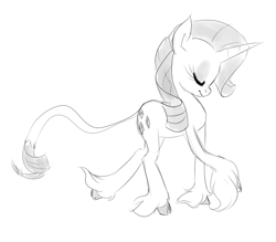 Size: 580x508 | Tagged: safe, artist:jessy, rarity, classical unicorn, pony, unicorn, eyes closed, grayscale, leonine tail, monochrome, sketch, solo, unshorn fetlocks