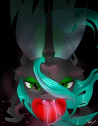 Size: 1188x1518 | Tagged: safe, artist:nuttypanutdy, queen chrysalis, changeling, changeling queen, female, heart, horn, solo