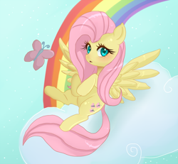 Size: 700x647 | Tagged: safe, artist:faeriebottle, fluttershy, butterfly, pegasus, pony, female, mare, rainbow