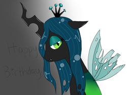 Size: 1024x768 | Tagged: safe, artist:sashikuchan, queen chrysalis, changeling, changeling queen, female, green eyes, horn, solo