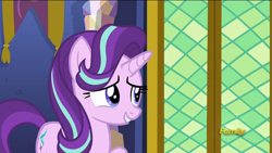 Size: 1366x768 | Tagged: safe, screencap, starlight glimmer, pony, unicorn, the crystalling, discovery family logo, solo