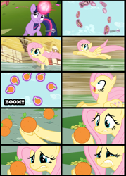 Size: 500x700 | Tagged: safe, derpibooru import, fluttershy, twilight sparkle, pegasus, pony, magic duel, comic, ei, hub logo, magic, orange