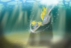 Size: 1771x1200 | Tagged: safe, artist:hereticofdune, derpy hooves, pegasus, pony, bubble, female, mare, solo, underwater