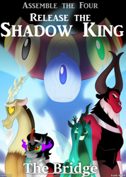 Size: 1280x1800 | Tagged: safe, artist:faith-wolff, discord, grogar, king sombra, lord tirek, queen chrysalis, centaur, changeling, changeling queen, draconequus, pony, unicorn, fanfic:the bridge, antagonist, female, male, nose piercing, nose ring, piercing, stallion